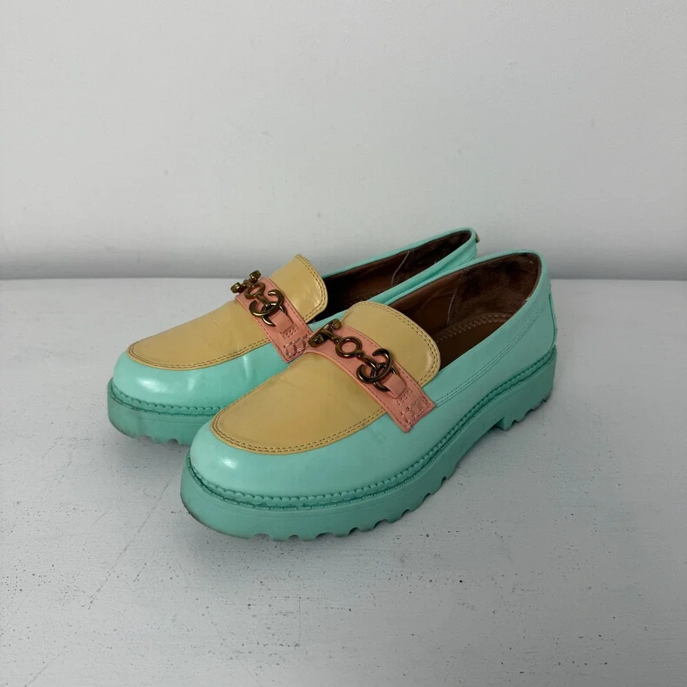 Circus NY Darielle Pastel Colorblock Platform Lug Sole Loafers Mint‎ Yellow 8.5